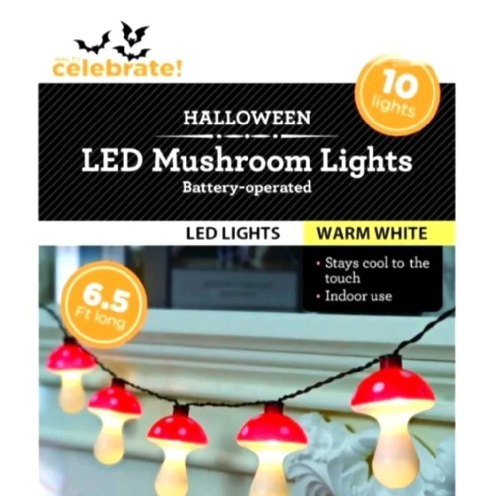 Mushroom Hippie Retro 70’s String Fairy led lights 10 Indoor only 6.5 Feet NWT